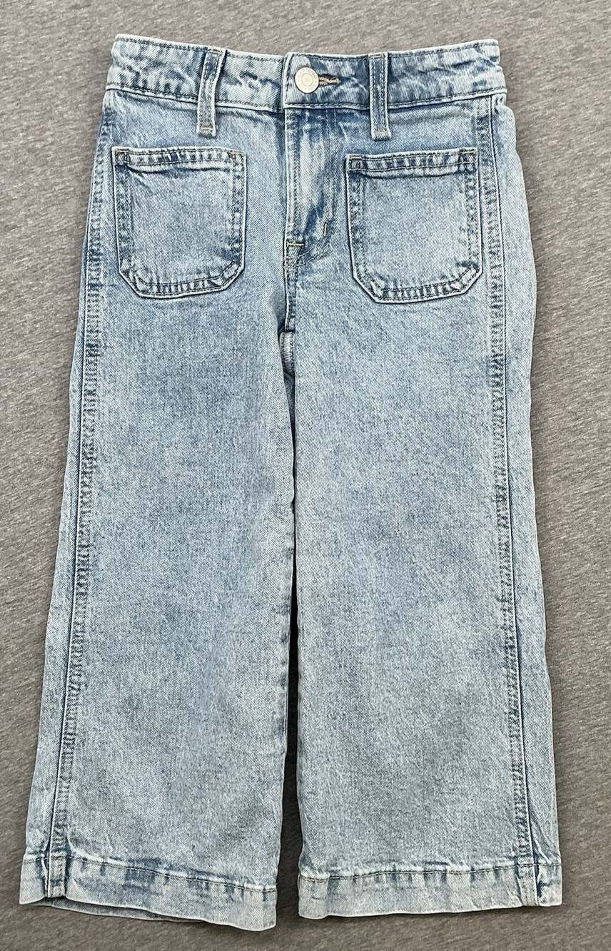 GAP Kids Size 6 Light Wash Wide Leg Crop Jeans Patch Pockets Y2K